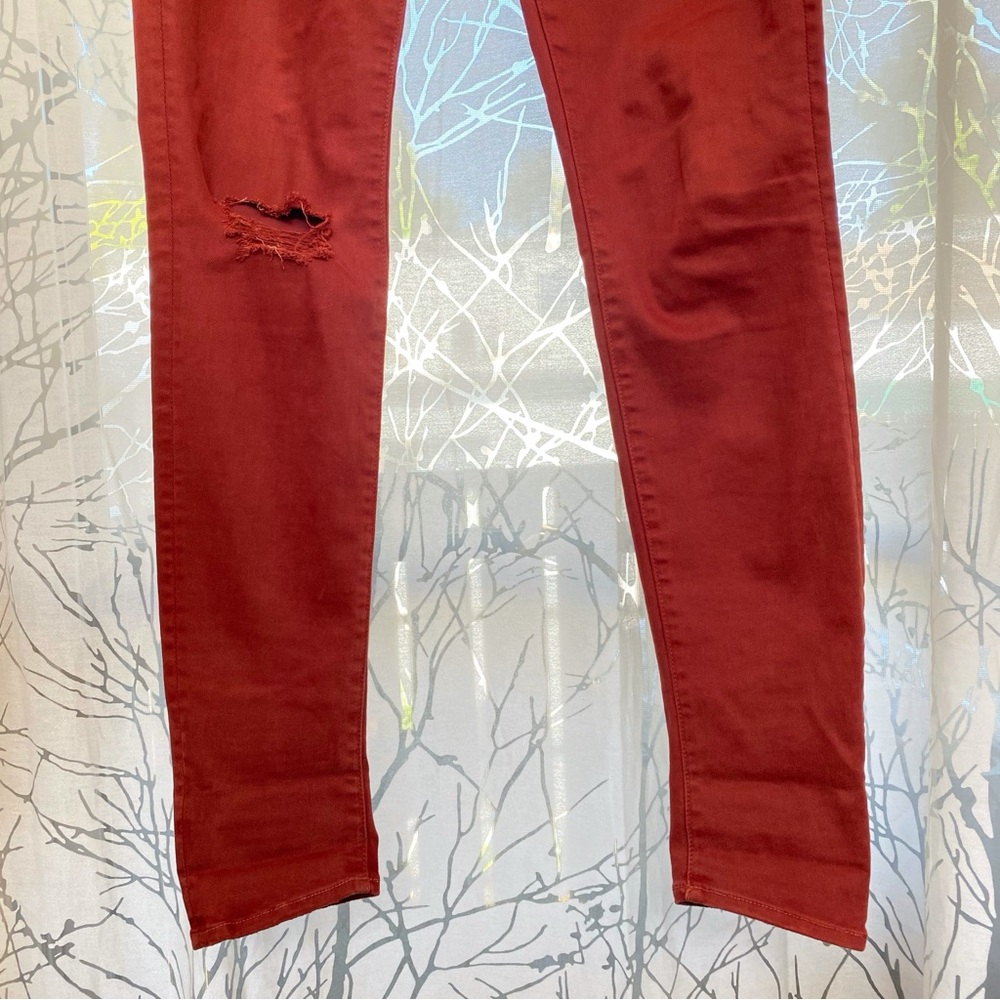MOTHER THE LOOKER BLOW OUT DYE BURGUNDY DARK RED DISTRESSED STRETCH SKINNY JEANS - Picture 4 of 9